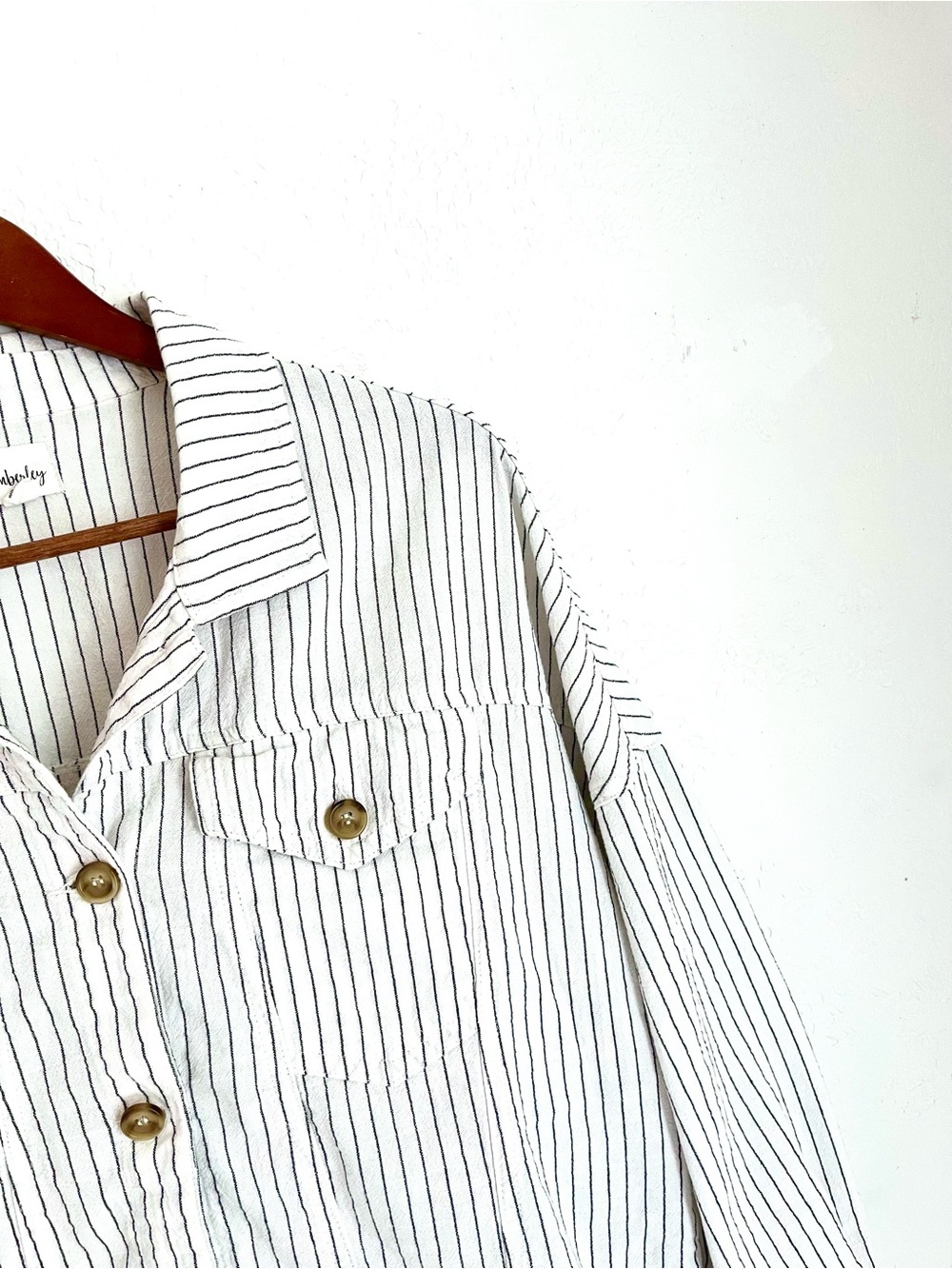 Emberley White Button Up Jacket with Black pinstripes
